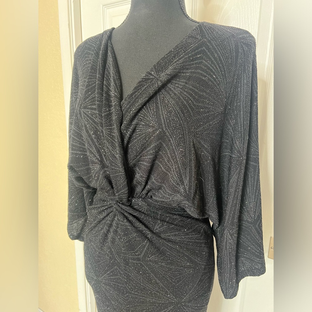 FASHION NOVA Kimono Style Wrap Design Midi Black Sparkle Dress